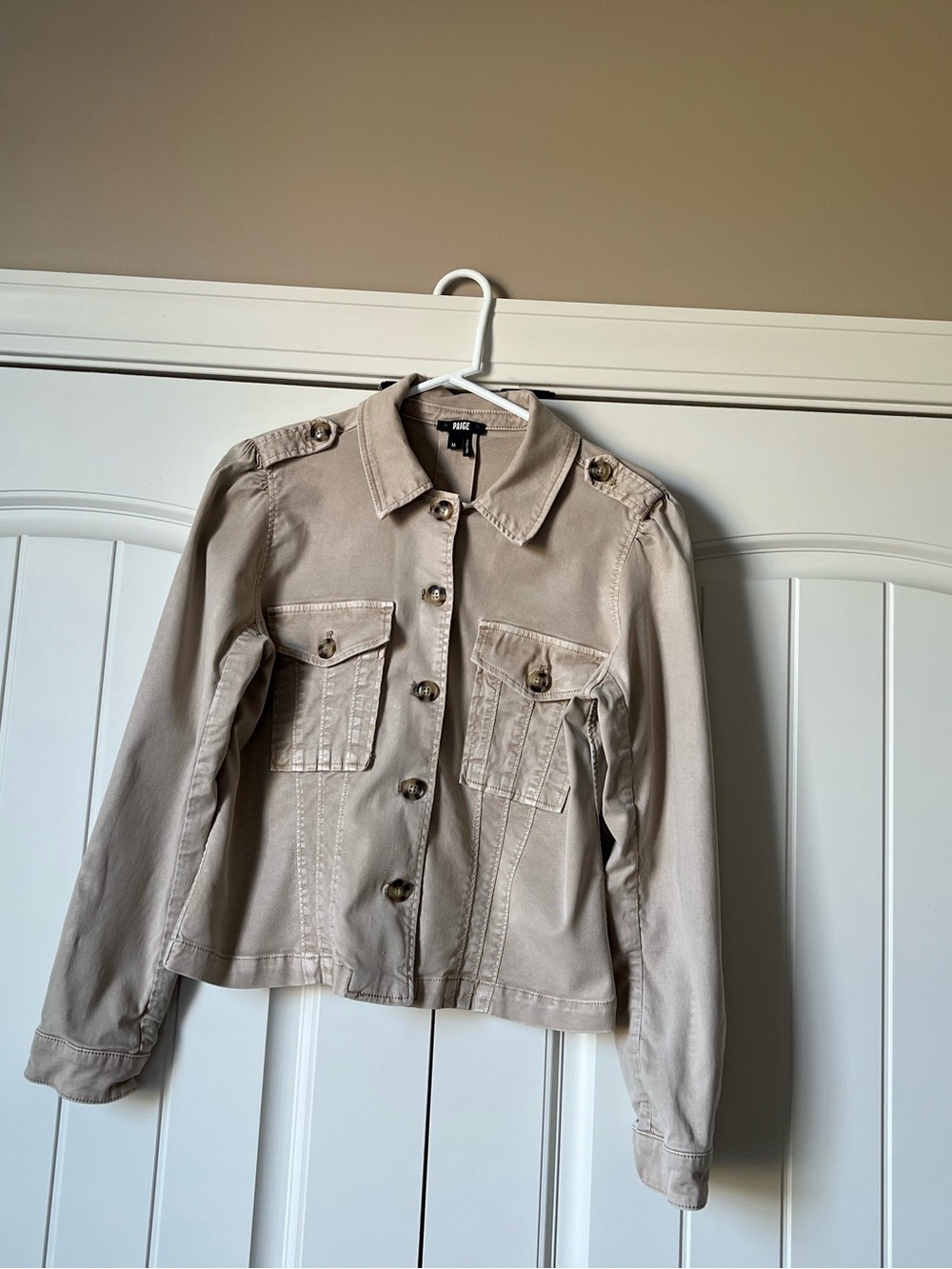 PAIGE Tan Button-Front Pacey Utility Jacket